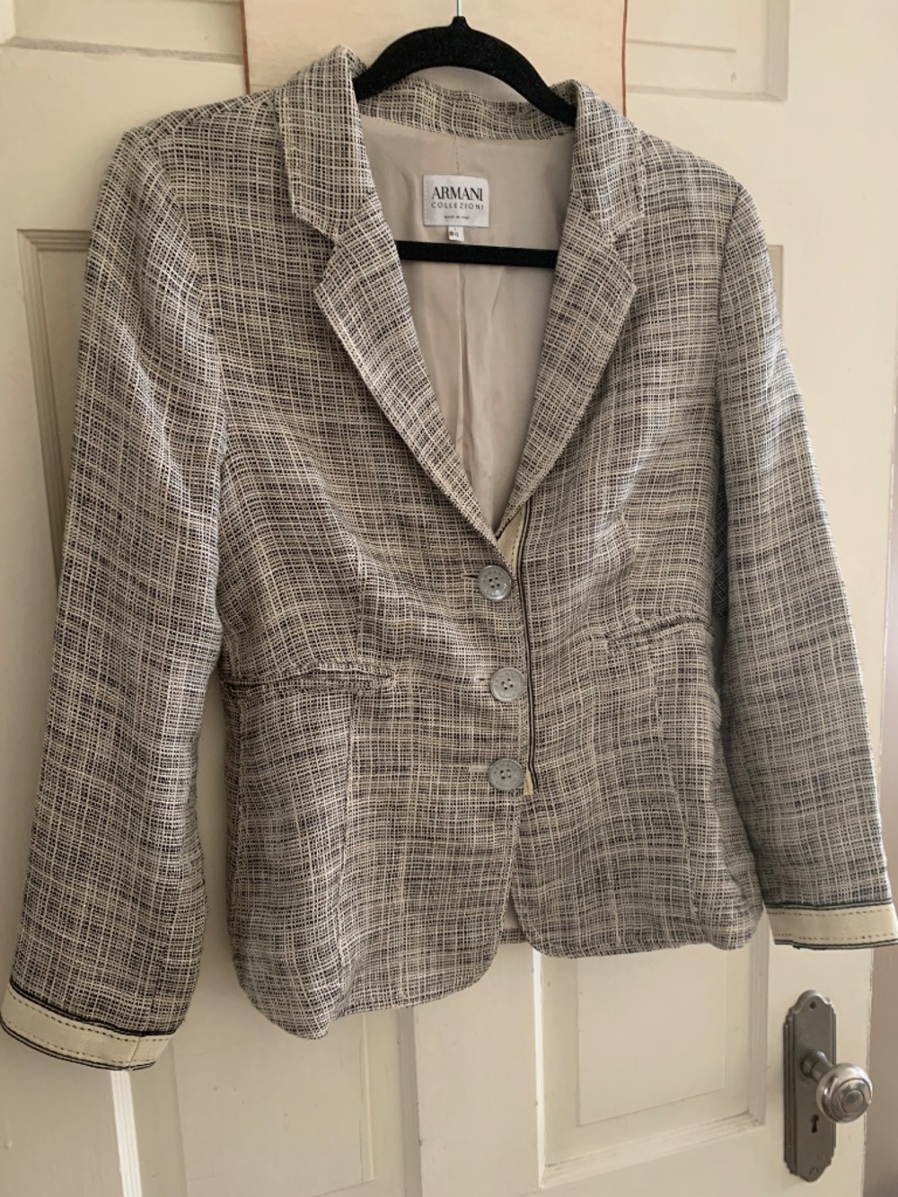 Silk Armani Collezioni Black & White Plaid Tweed Blazer